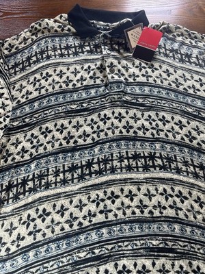 NEW Pierre Cardin Polo Shirt Mens Large Beige, Blue, Black Pattern Short Sleeve