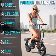 Foldable Electric Bike for Adults, 24MPH, 48V 10Ah Removable Lithium Battery New