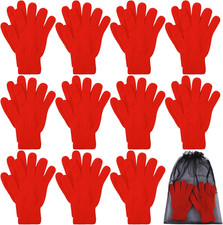 12 Pairs Winter Knit Gloves with Storage Bag for Men Women - Red