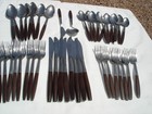 VINTAGE INTERPUR JAPAN 45 PC MCM SET STAINLESS FLATWARE WOOD HANDLE RETRO MODERN — photo 1
