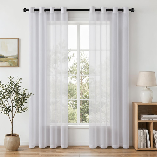 Voile Gardinen Mit ÖSen Transparent 132X225 Cm 2Er Set Weiß-image