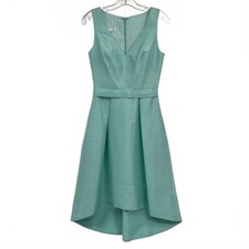 Alfred Sung Aqua Blue Belted High Low Midi Dress | One Size OS