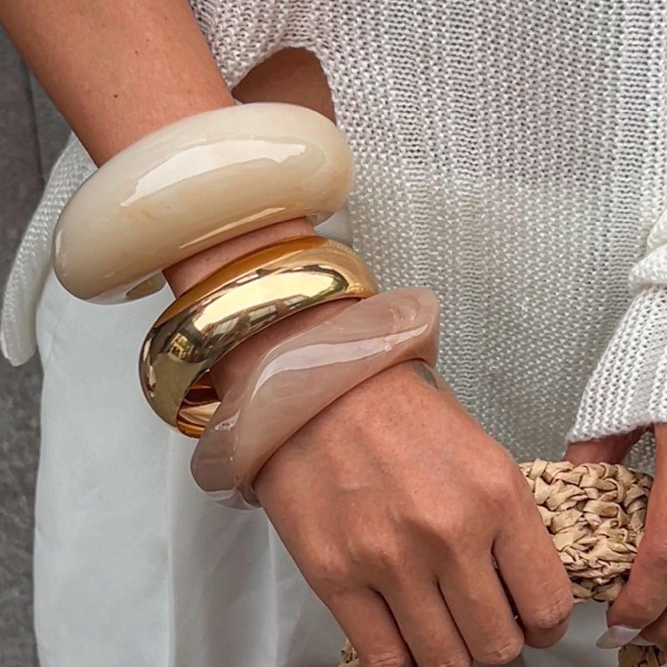 Irregular Square Acrylic Chunky Bangle Bracelets … - image 6