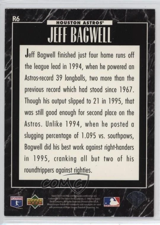 1995 Upper Deck Retail Predictor League Leaders Prizes Jeff Bagwell #R6 HOF - Image 2 of 2