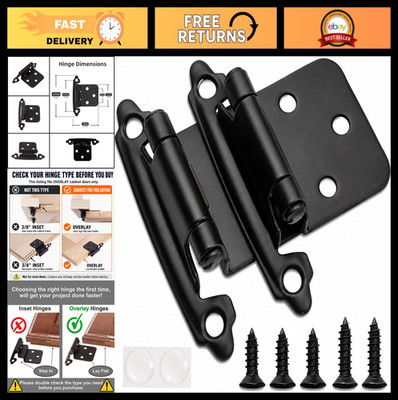 Matte Black Cabinet Hinges 50 Pack - Self Closing, Flush Mount, Door Bumpers & S