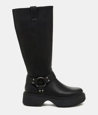 Image of Women's Rocket Dog Becca Tall Knee High Flat Biker Boot Black uk 5 (box damaged