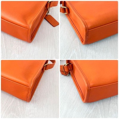 COACH 9043 Vintage Geometric Hand Bag Turnlock Leather Orange Gold