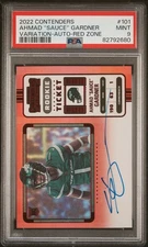 2022 Contenders Ahmad Sauce Gardner RC Variation Ticket Red Zone Auto PSA 9