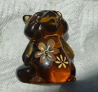 Fenton Glass Amber Raccoon Hand Painted Floral Signed Figurine Sticker