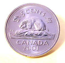 2001 "NO P" Canadian 5 Cents Nickel - Brilliant Uncirculated P/L - Low Mintage!