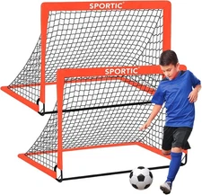 2 Pack 4' x 3' Soccer Goal Net Set, Pop Up Kids Practice Goals Orange 