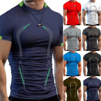 Herren Kompression Fitness Top Kurzärmlig T-Shirt Sport Passform Atmungsaktiv |