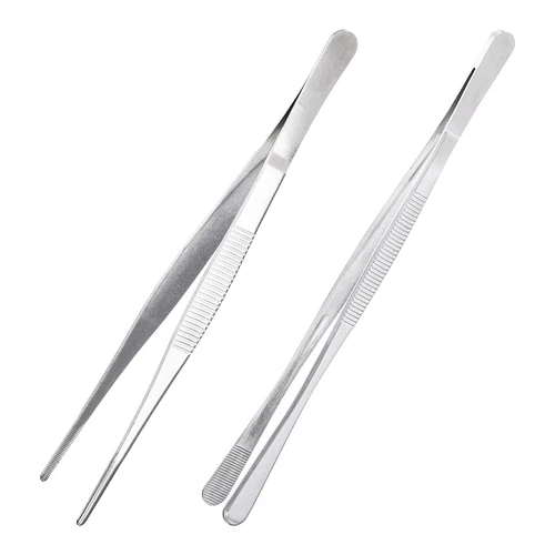 2Pcs Kitchen Tweezers Stainless Steel 8 Inch Food Tongs Silver Straight Clip - Picture 2 of 6