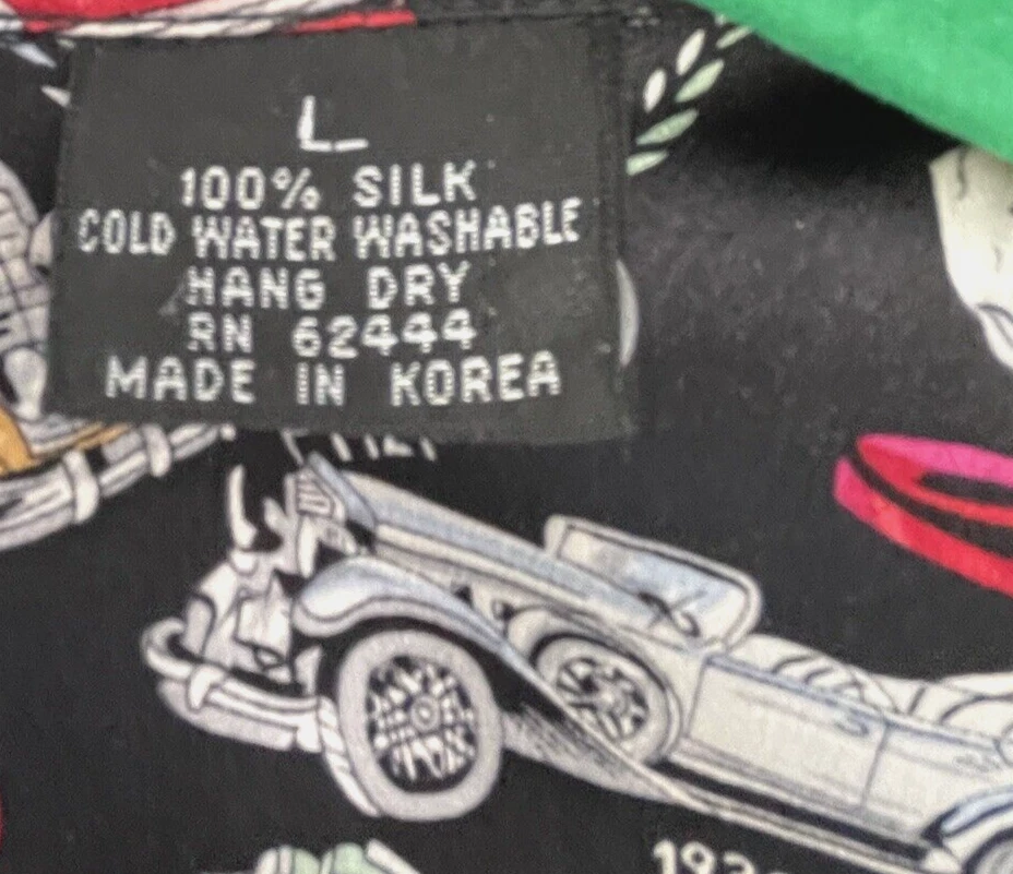 CAMISA DE CAMPAMENTO UNISEX DE SEDA NICOLE MILLER TALLA L/EDICIÓN LIMITADA ESTAMPADO DE COCHE CADILLAC Foto 4 de 4
