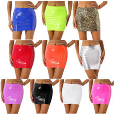 Womens PU Latex Skirt High Waist Bodycon Mini Pencil Skirt Glossy Festival Club