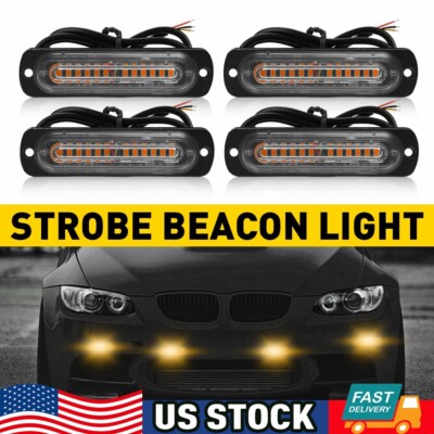 4X Amber 12LED Car Truck Emergency Beacon Warning Hazard Flash Strobe Light Bar