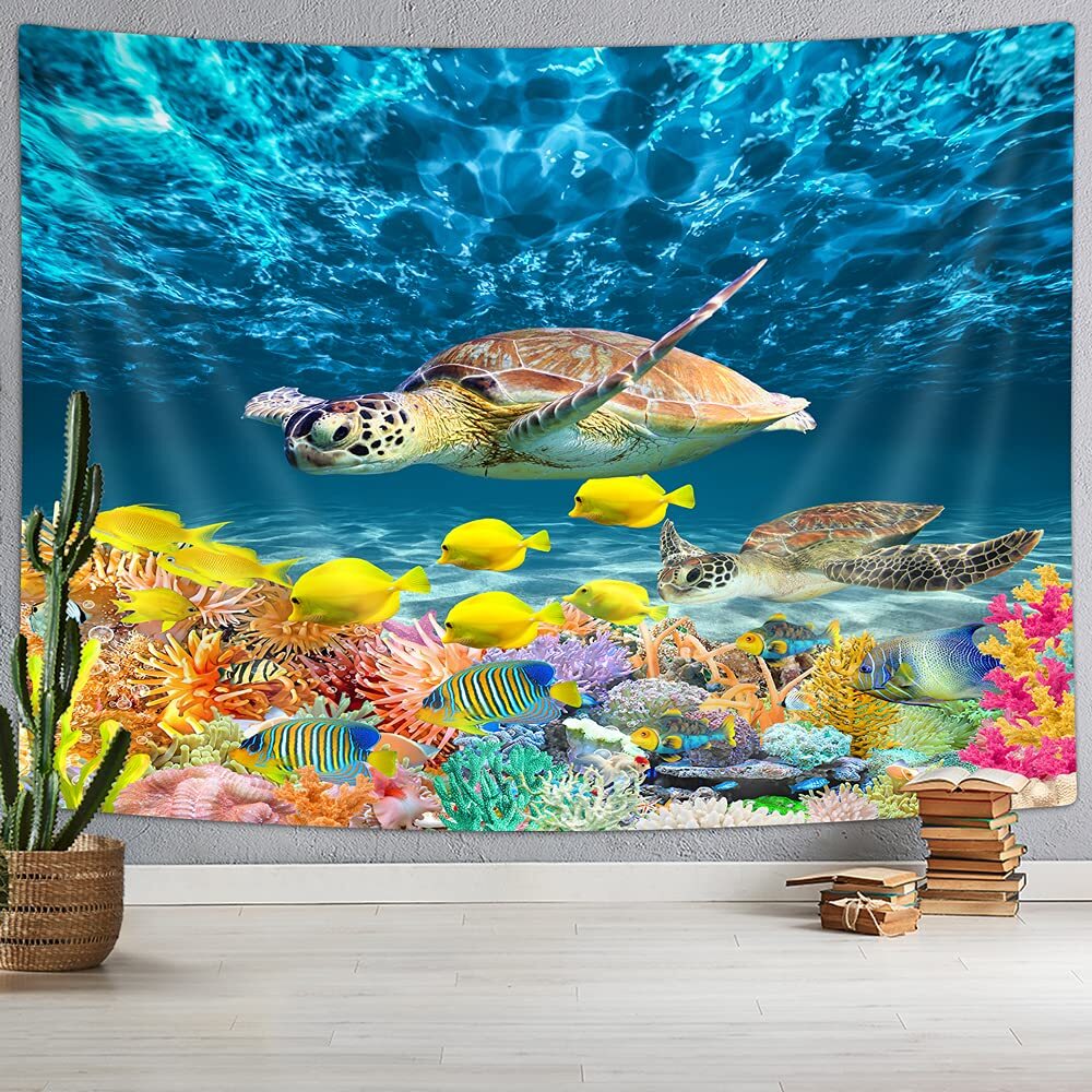 アウラニディズニー Aloha Life Tapestry Throw Sea Turtle Ocean Extra Large Tapestry Wall Hanging Sealife Fabric