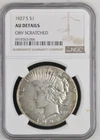 RARE AUTHENTIC 1927 S PEACE DOLLAR $1 SILVER COIN NGC AU DETAILS OBV SCRATCHED