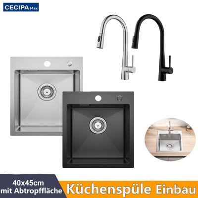 Edelstahl Einbauspüle Spülbecken Küchenspüle Sifonspüle mit Ablaufgarnitur 40×45