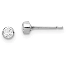 Madi K Kid's  Earrings 14k  White Gold 3 mm CZ Bezel Post, 0.34 gram