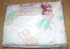 NEW Tailored Baby Receiving Blankets 2 Pack Bears Bunnies Vintage 1990s #99