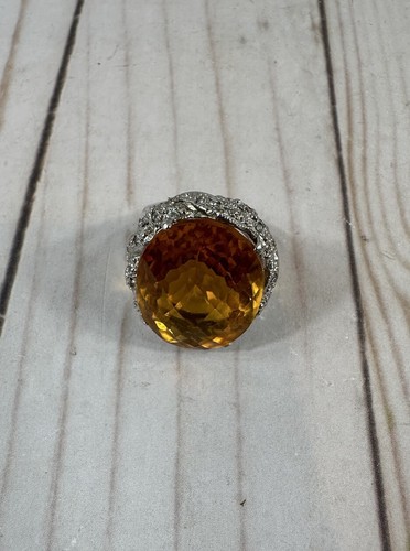 Large Oval Citrine Statement Ring, Size 8, Stamp .925 Silver - Picture 14 of 20
