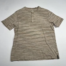 Crosby & Howard Shirt Men’s XL Beige Brown Striped Short Sleeve Henley