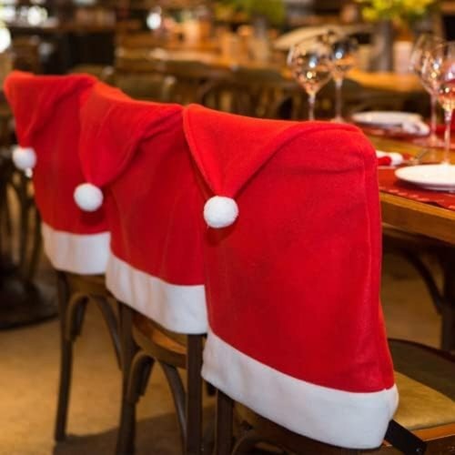 4 PCS Christmas Chair Covers SantaHat Chair Cover Christmas Decoration, Red