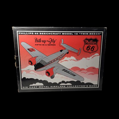 Phillips 66 Beechcraft Model 18 Twin Beech Die Cast Airplane Collectors Bank