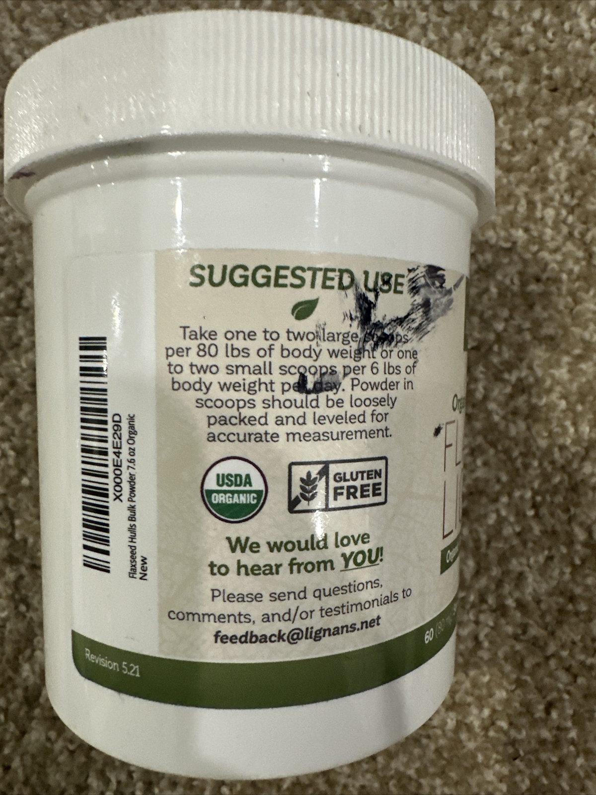 Lignans For LifeFlaxseed Lignans Hulls Powder Organic 80 mg 7.6 oz