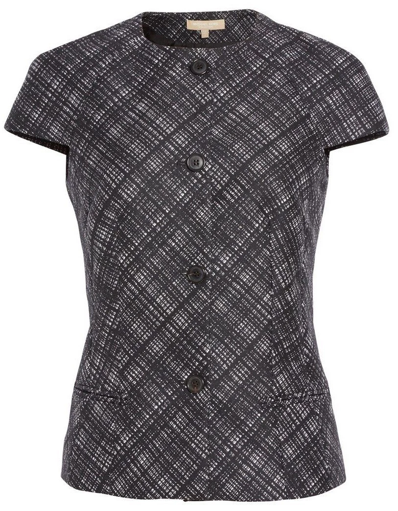 NUOVO $1395 Collezione Michael Kors 8 Plaid Giacca Cappuccio Manica Lana Nero Bianco