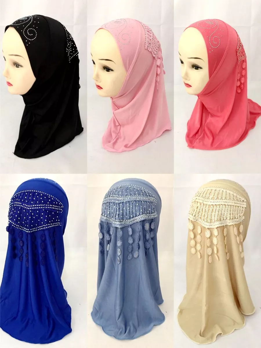 Muslim Girls Kids Hijab Hats Islamic Scarf Arab Beautiful Flower Pattern Shawls
