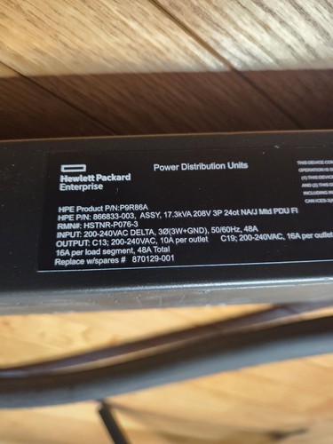 HPE G2 Metered 3Ph 17.3kVA/60309 60A 4 Wire 48A 208V Outlets 12 C13 C19 P9R86A - Picture 10 of 10
