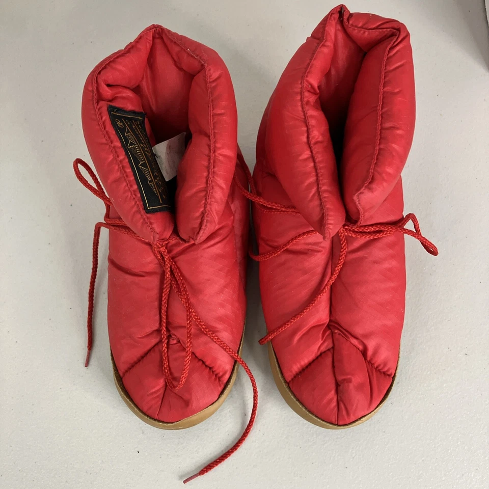 Talla MED Eddie Bauer Plumón de Ganso Botas Abombadas Tienda de Campamento Zapatillas Rojo De Colección Foto 4 de 4