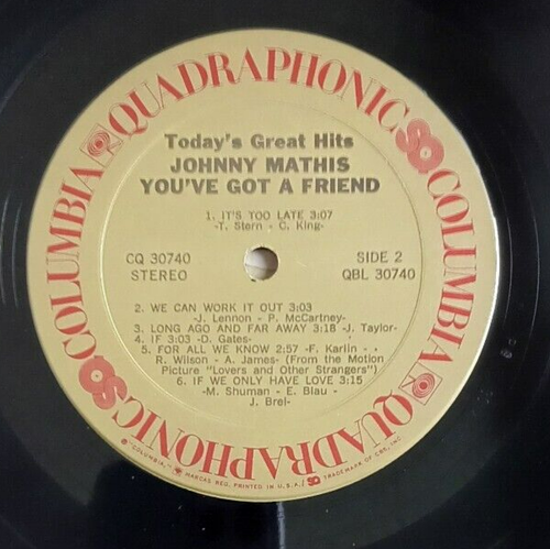 Johnny Mathis You've Got A Friend Quadraphonic Vinyl LP Record Album - Picture 7 of 7