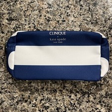 New Clinique x Kate Spade White Navy Makeup Cosmetics Bag Zipper Pouch