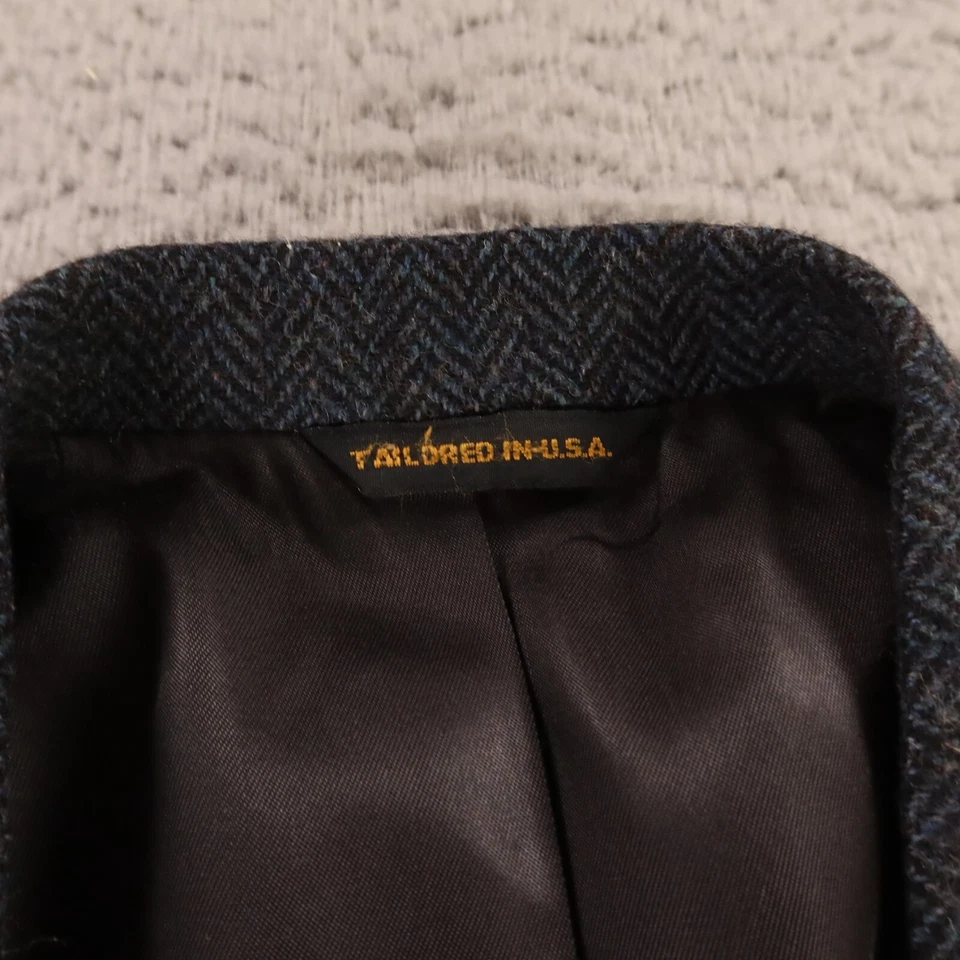 Jaqueta de tweed vintage L LT azul espinha de peixe martelada 100% lã blazer feita nos EUA 44L - Imagem 3 de 4