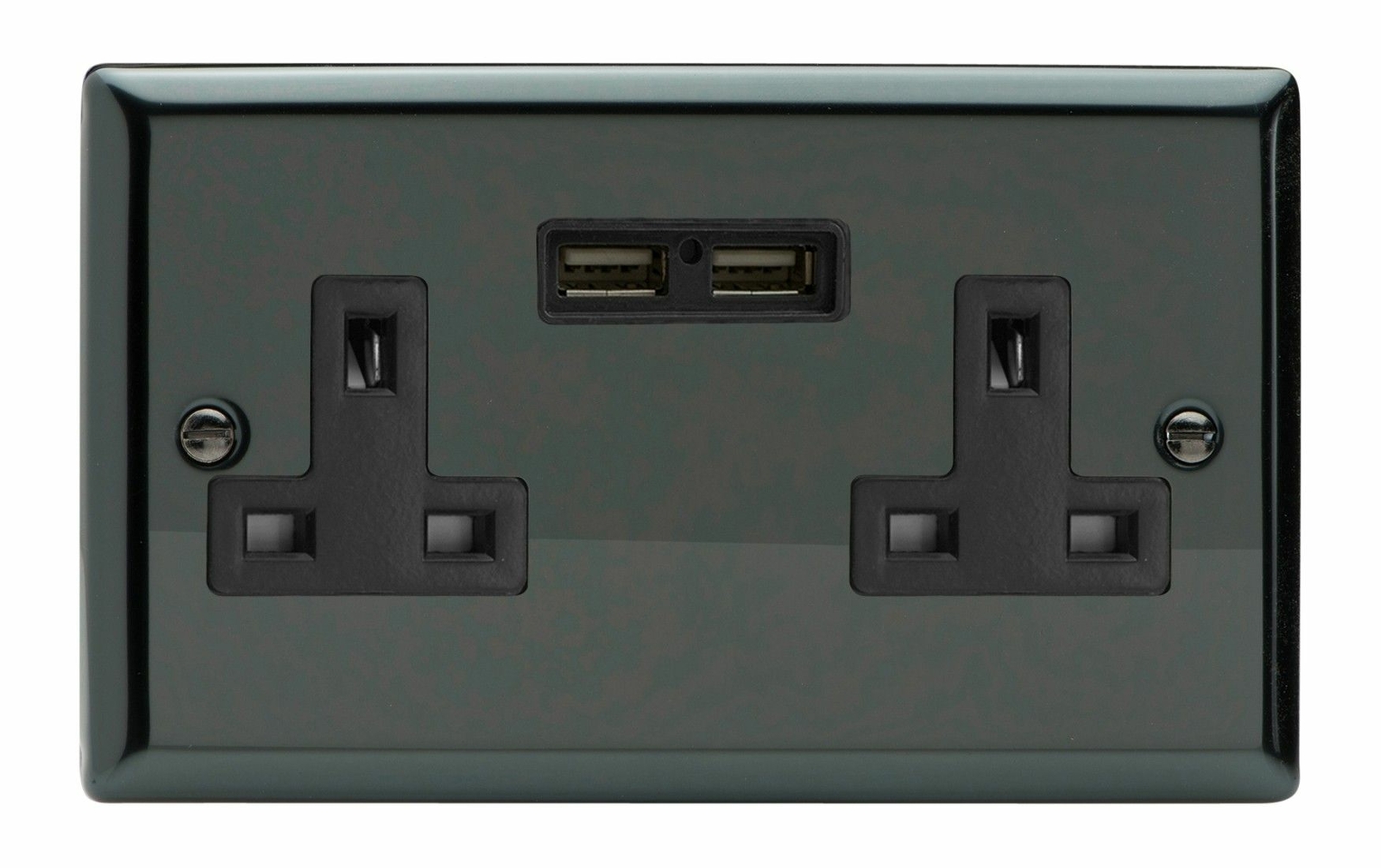 Varilight XI5U2B Iridium Black 2 Gang Double 13A Unswitched Plug Socket 2.1A USB