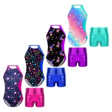 US Girls Dancewear Bodysuit Outfit Kids Set Competition Leotard Children Shorts