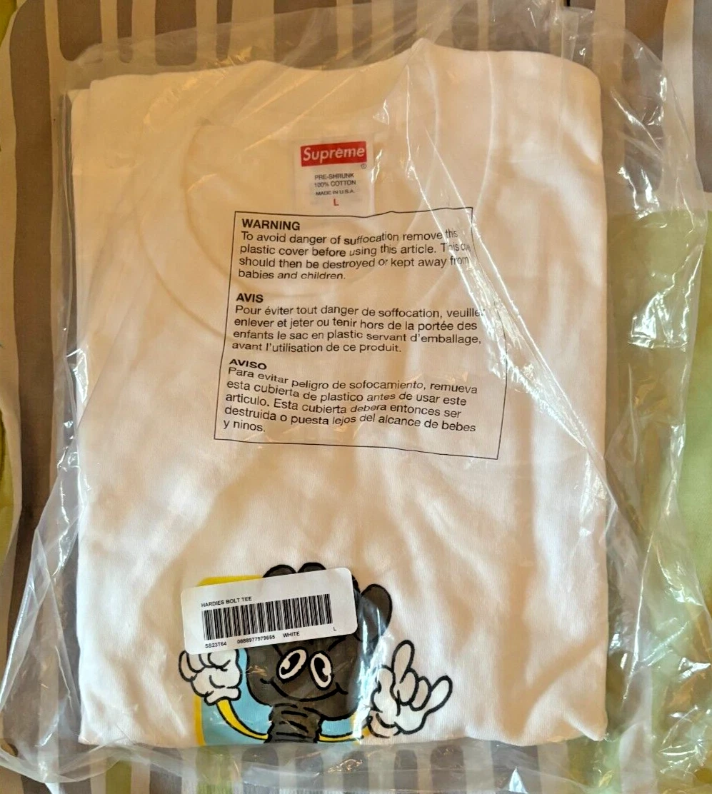 T shirt blanc Supreme Hardies Bolt flambant neuf SS23 taille L