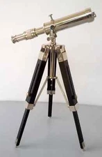 TELESCOPE- WITH WOODEN TRIPOD TELESCOPE SPYGLASS NAUTICAL BRASS