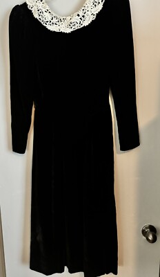 Vintage Jessica McClintock Black Velvet Dress Lace Collar Size 4 Goth Boho  | eBay
