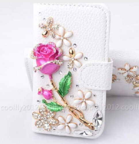 Bling Flip Leder Diamanten Geldbörse Damen Handy Abdeckung Etui für Motorola Nokia - Bild 15 von 18