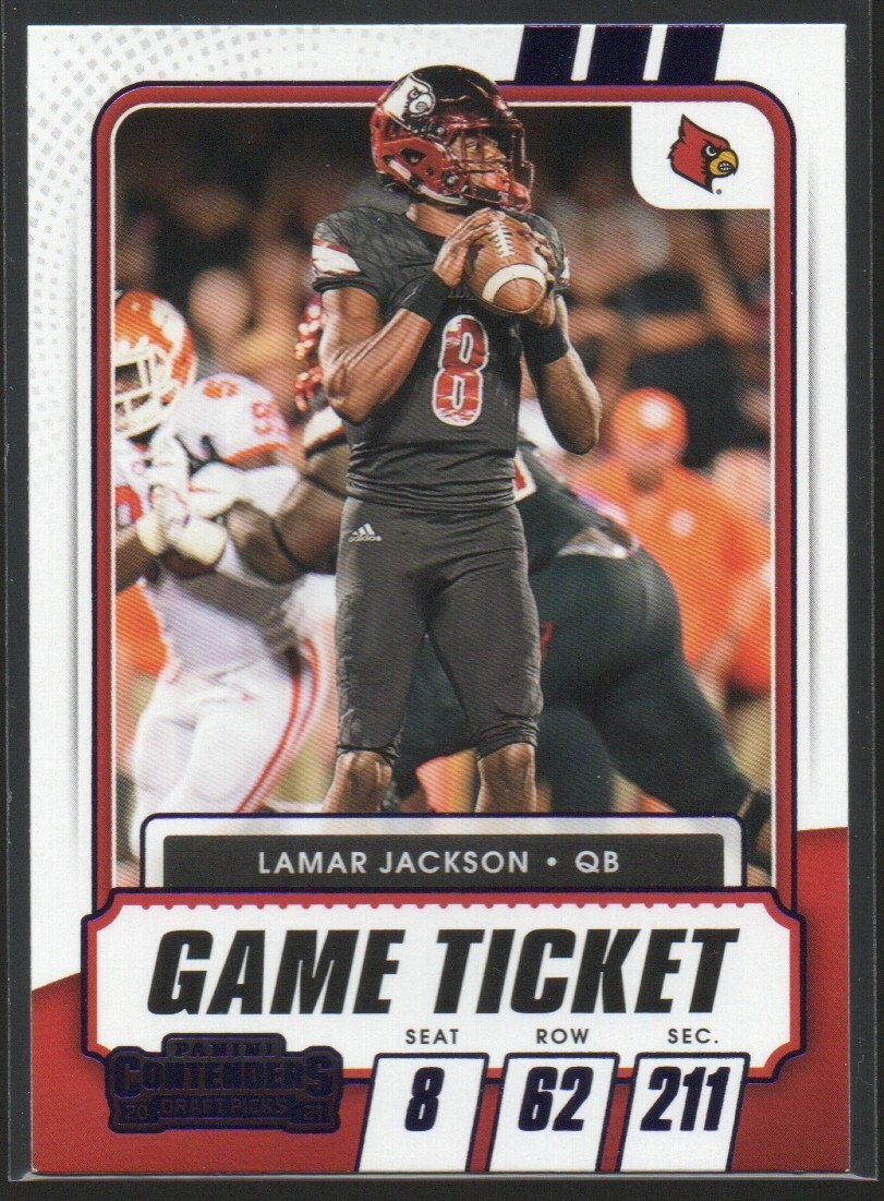 Lamar Jackson 2021 Panini Contenders Draft Picks Game Ticket Purple #22