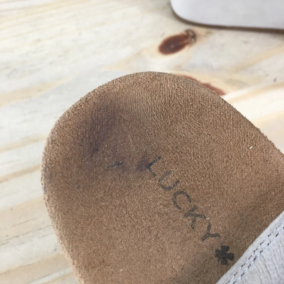 Lucky Brand 凉鞋女式 9.5 M 踝带灰色皮革露趾楔形高跟鞋 — 第 4/4 张图片