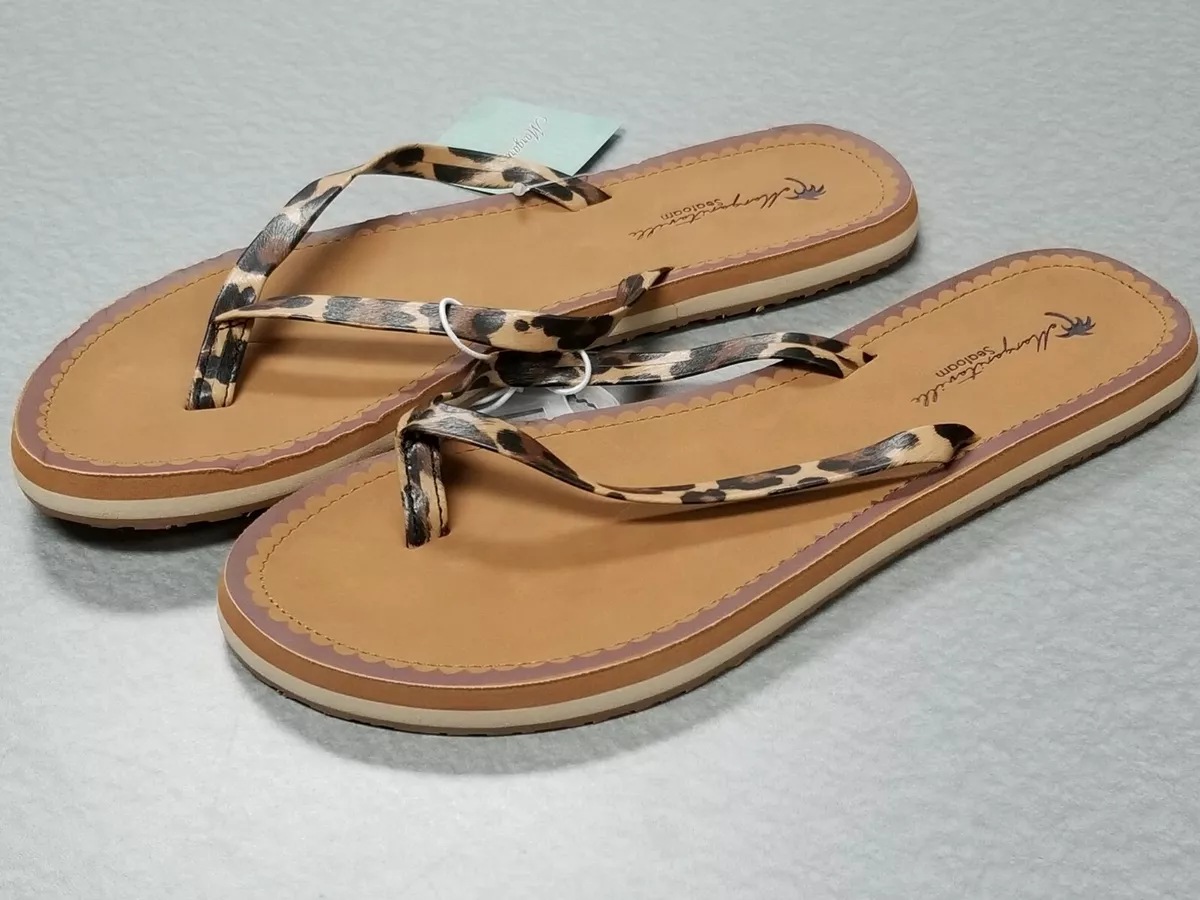 Margaritaville Womens Seafoam Flip Flops Sandals Leopard Brown