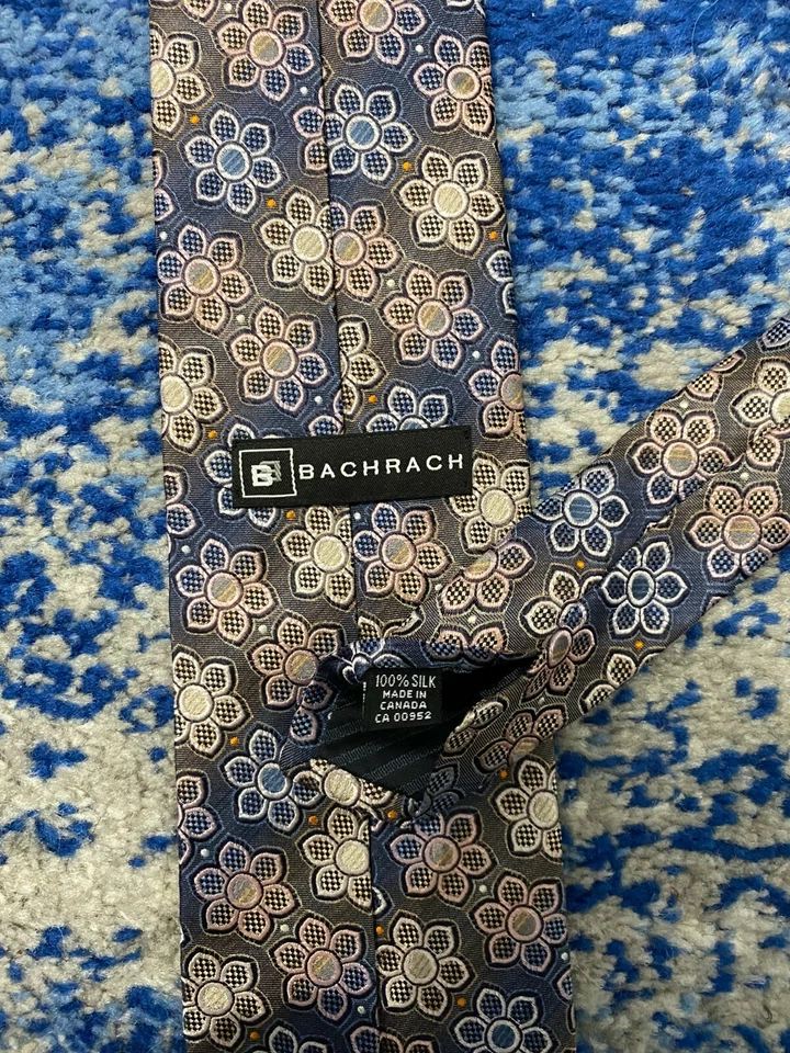 Галстук шелковый с цветочным узором Bachrach розовый синий серебристый темно-синий золотой зеленый  - Изображение 4 из 4
