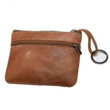 Genuine Leather Coin Wallet Pouch Zipper 3 Color Options