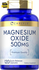 Magnesium Oxide 500Mg  120 Capsules  Premium Quality  Non-Gmo and Gluten Free