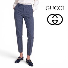 GUCCI Tapered Pin Striped Slacks Navy  White Pants - IT 40